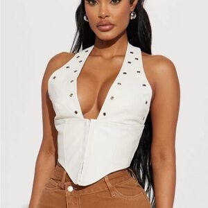 White Halter Top with Stud Details